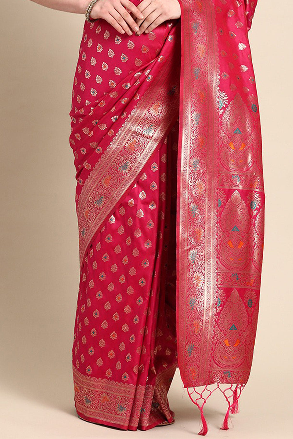 Red Banarasi saree with butta design
