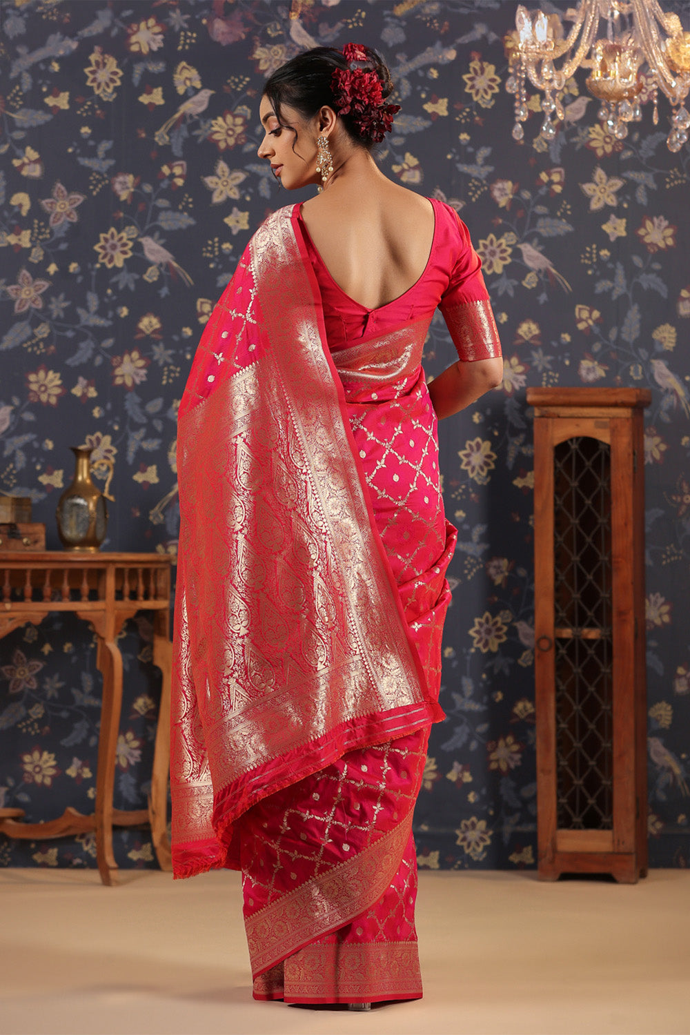 Red Banarasi saree with Geometric design