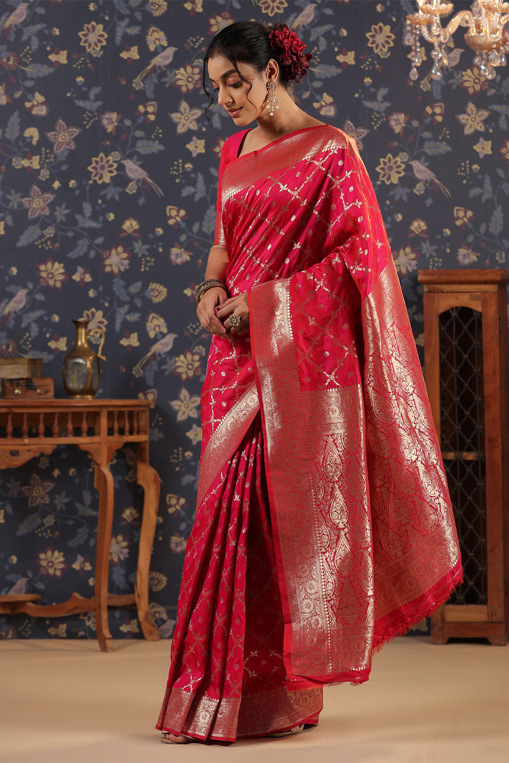 Red Banarasi saree with Geometric design