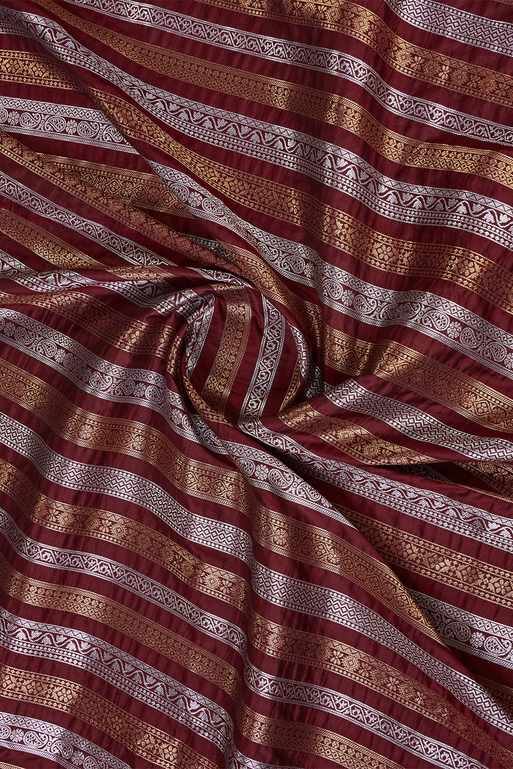 Maroon Banarasi Saree with stripe pattern