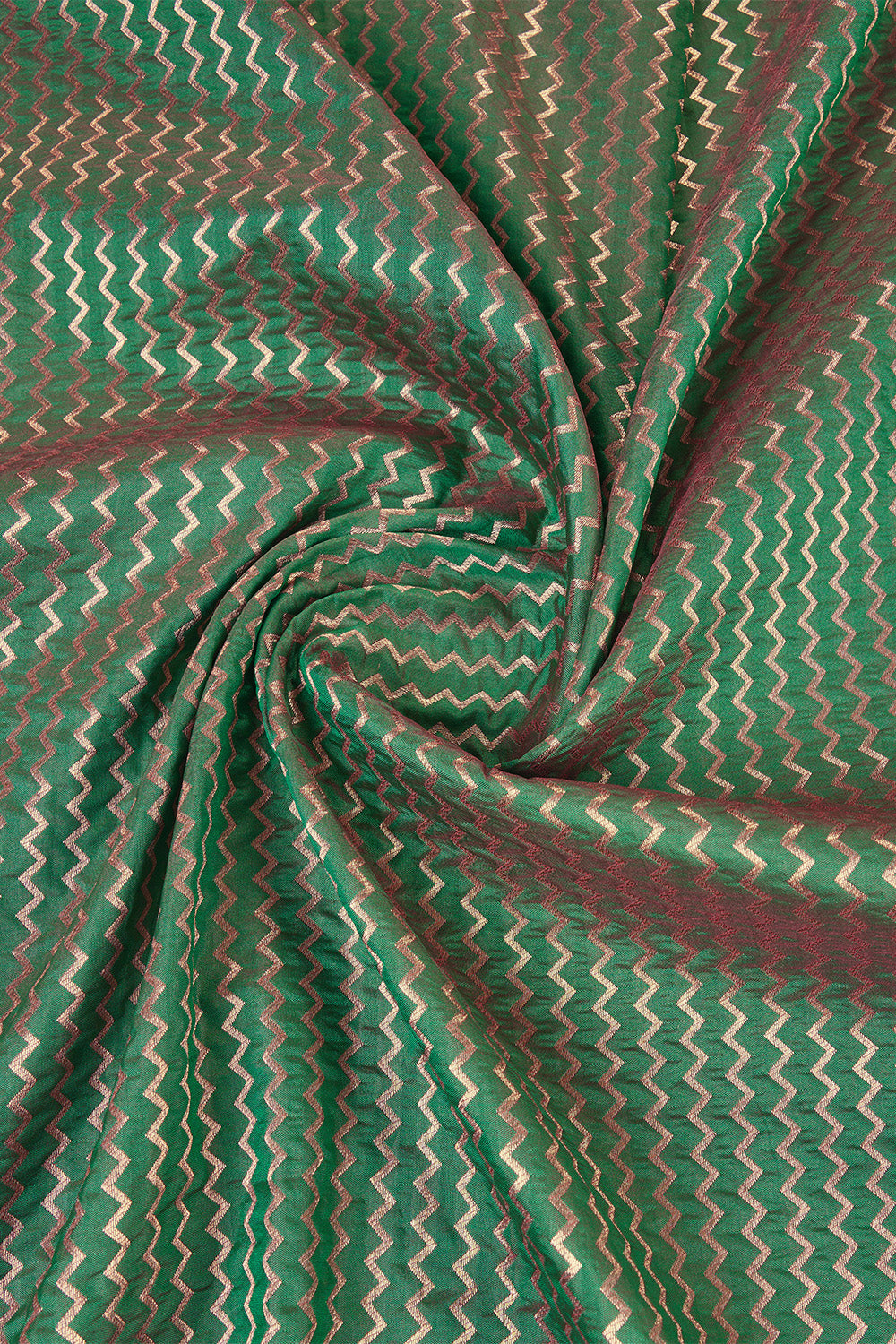Green Banarasi Saree with stripe pattern with contrast pallu