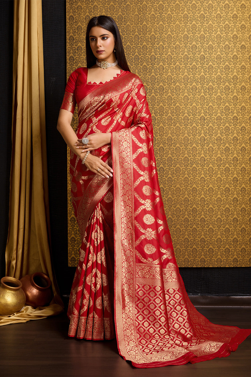 Red Banarasi saree with Jal design