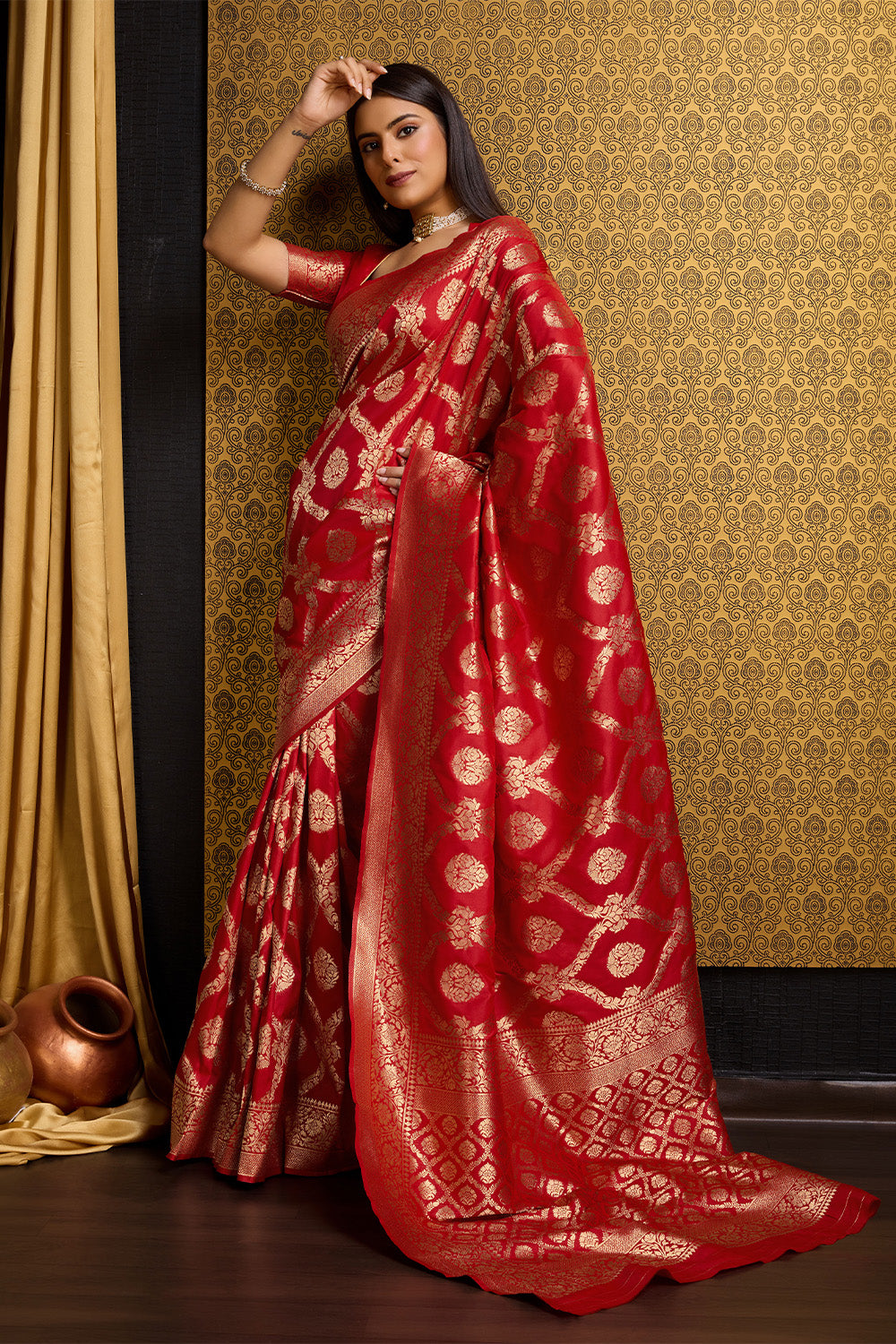 Red Banarasi saree with Jal design