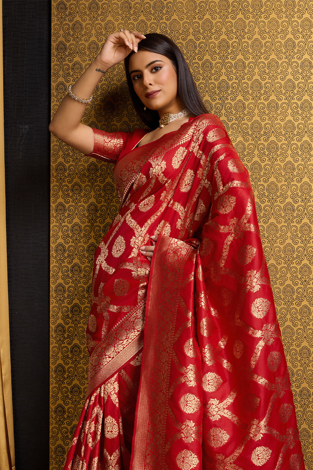 Red Banarasi saree with Jal design