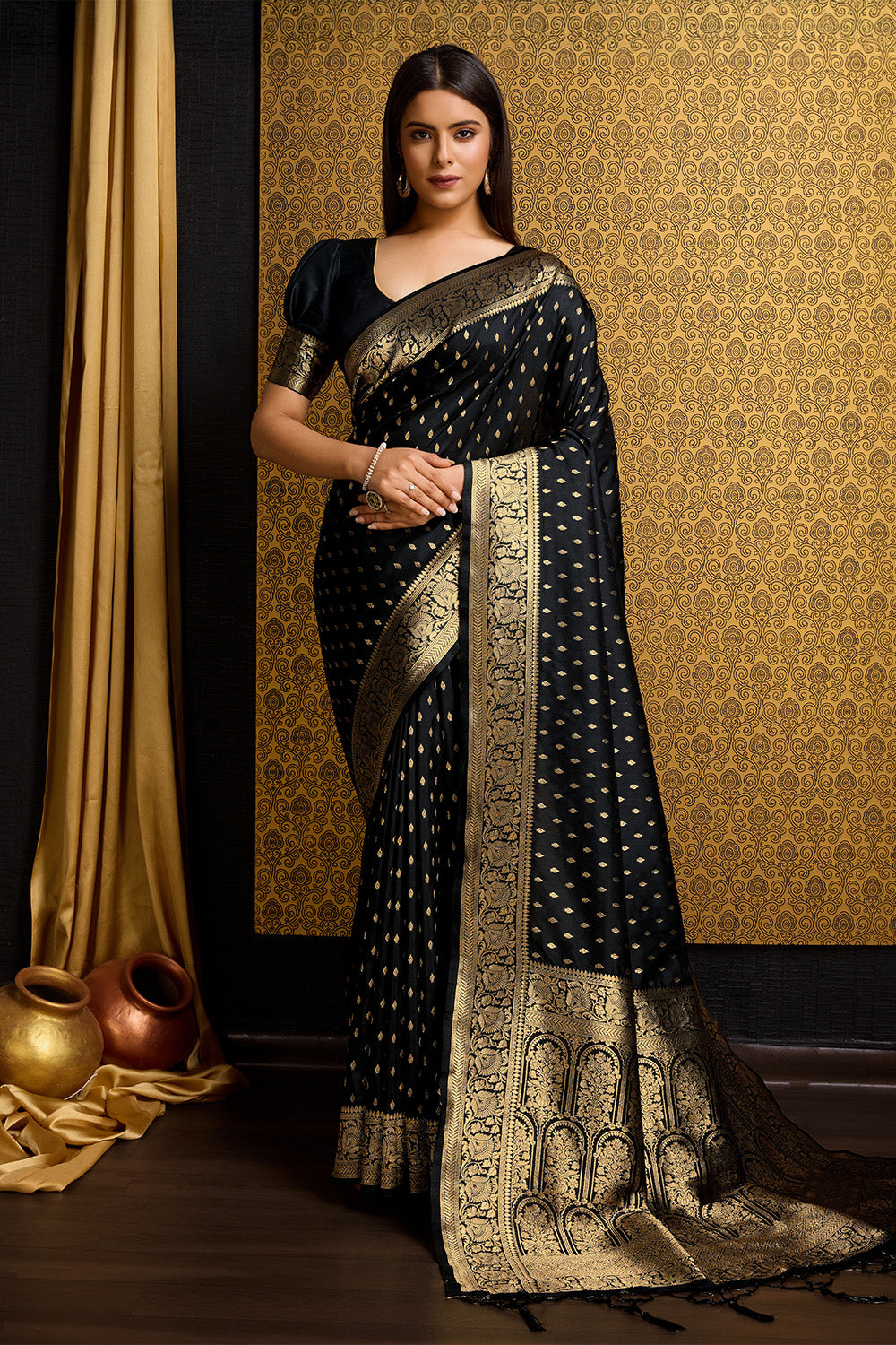 Black Banarasi Saree with Golden motifs