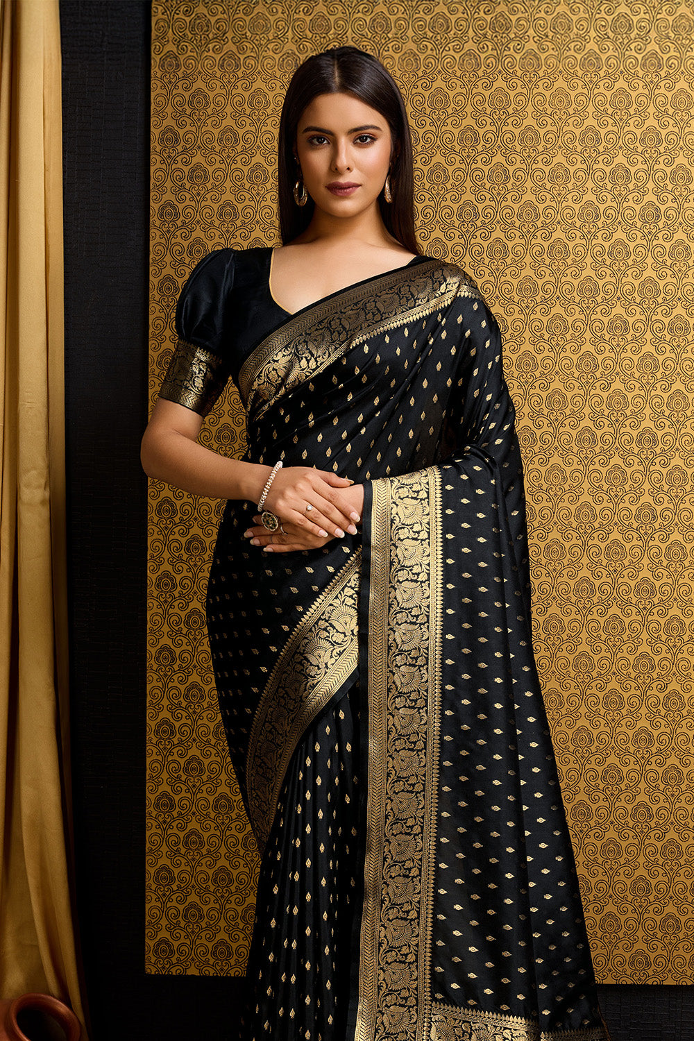 Black Banarasi Saree with Golden motifs