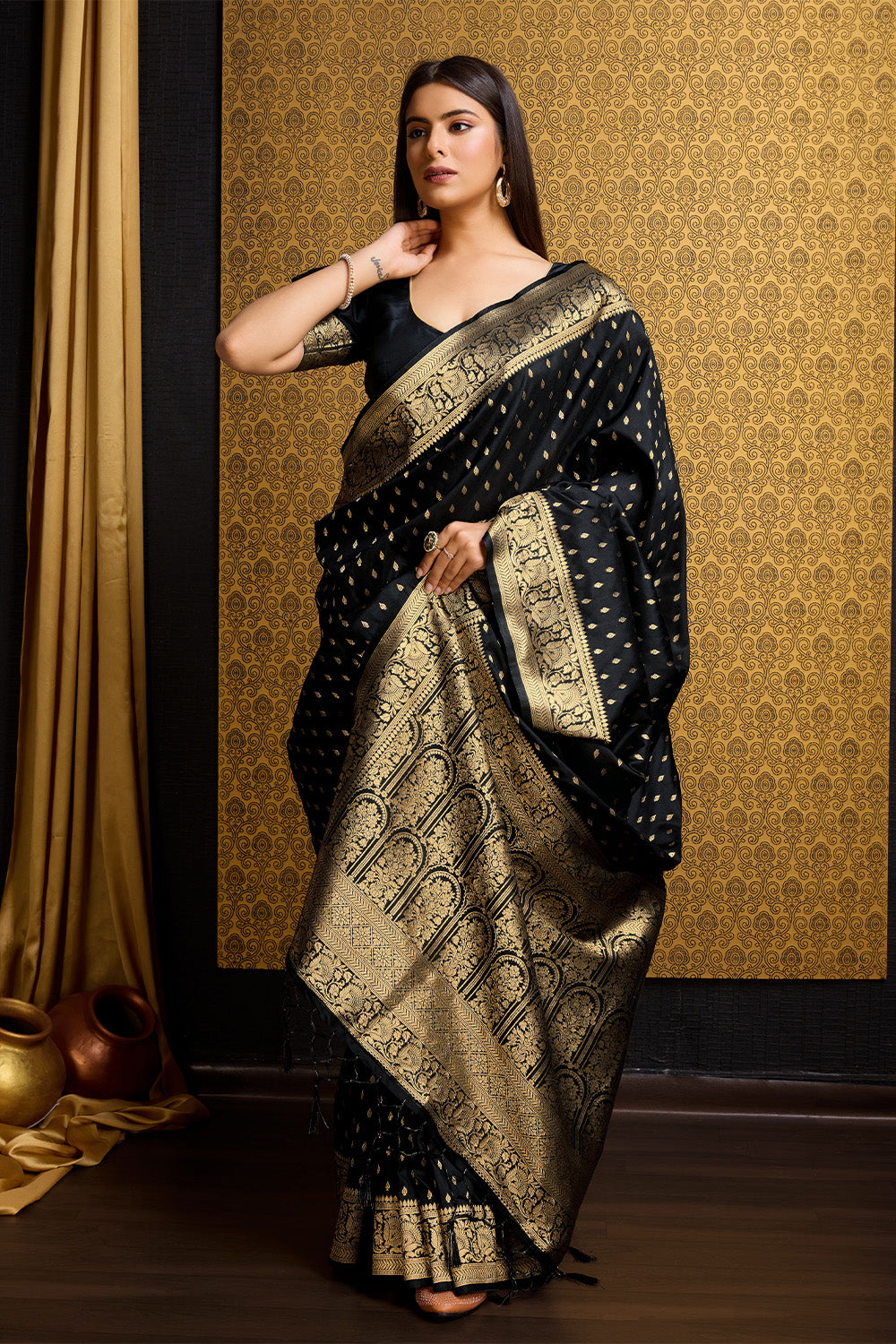 Black Banarasi Saree with Golden motifs
