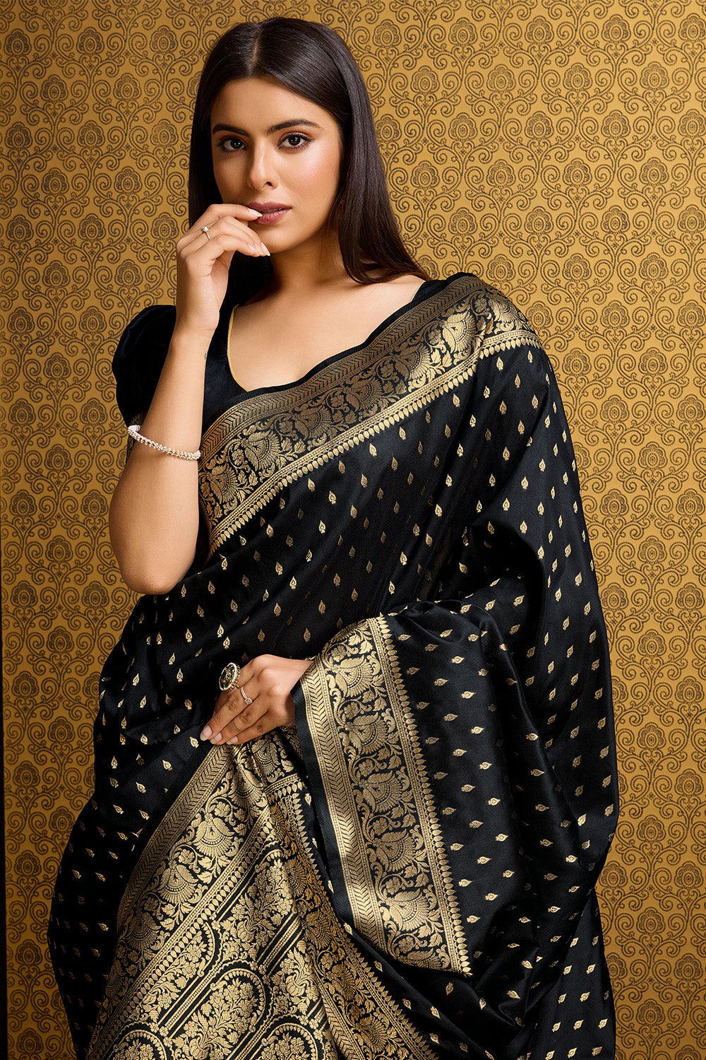 Black Banarasi Saree with Golden motifs