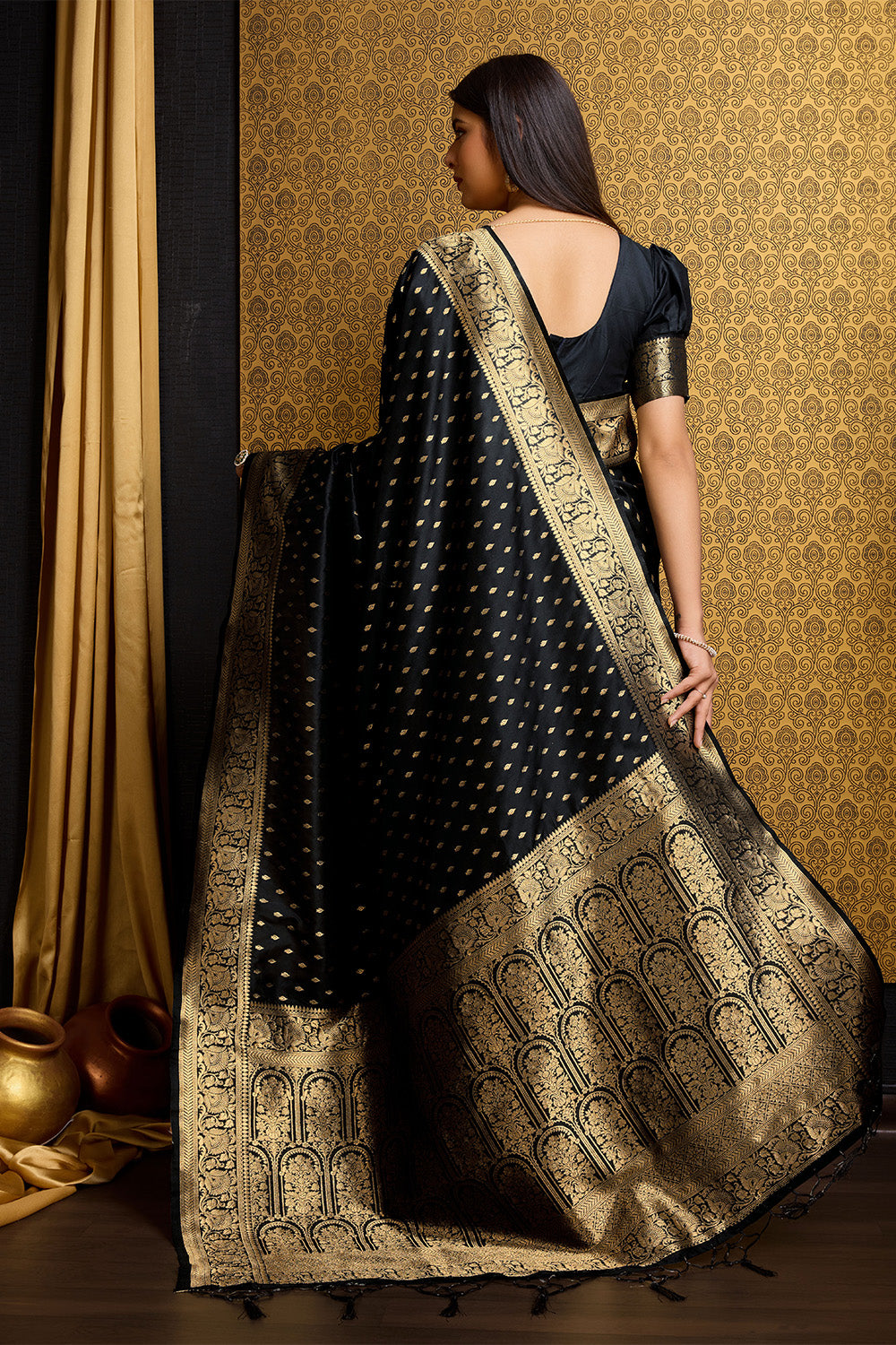 Black Banarasi Saree with Golden motifs