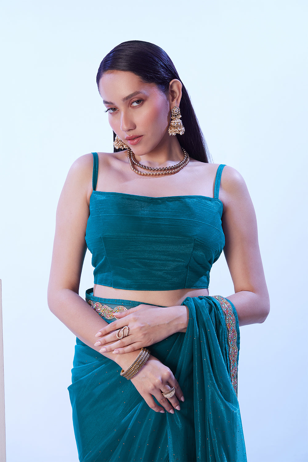 Turquoise Blue Heavy Net Saree With Lace And Blouse