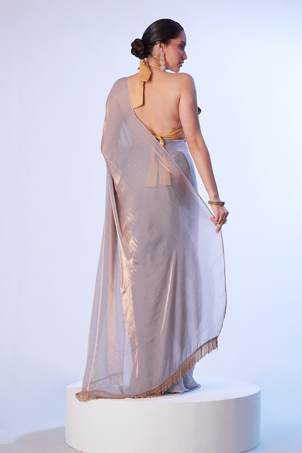 Grey Ready To Wear Organza Saree With Blouse