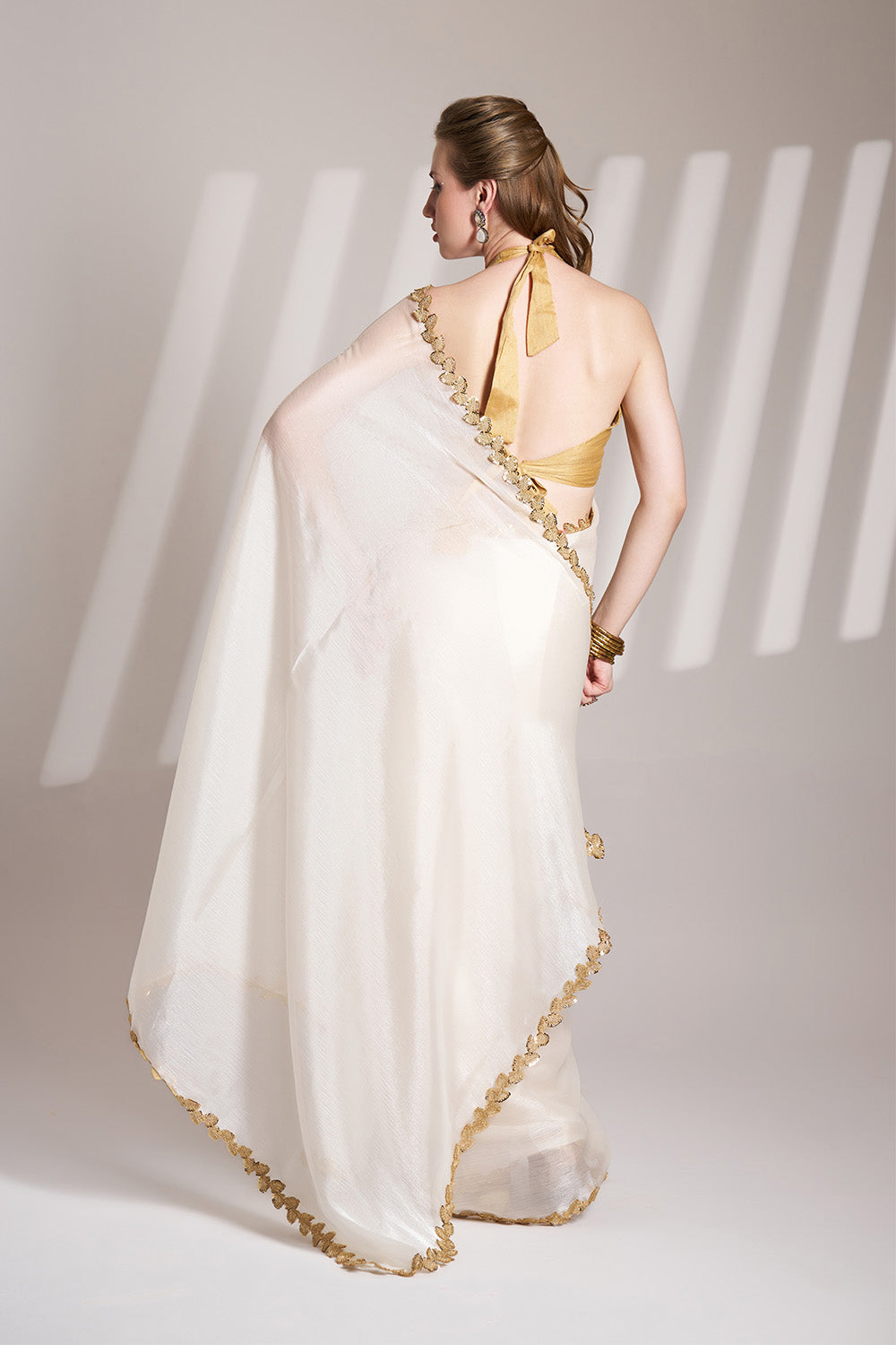 Off White Crepe Saree With Lace And Blouse
