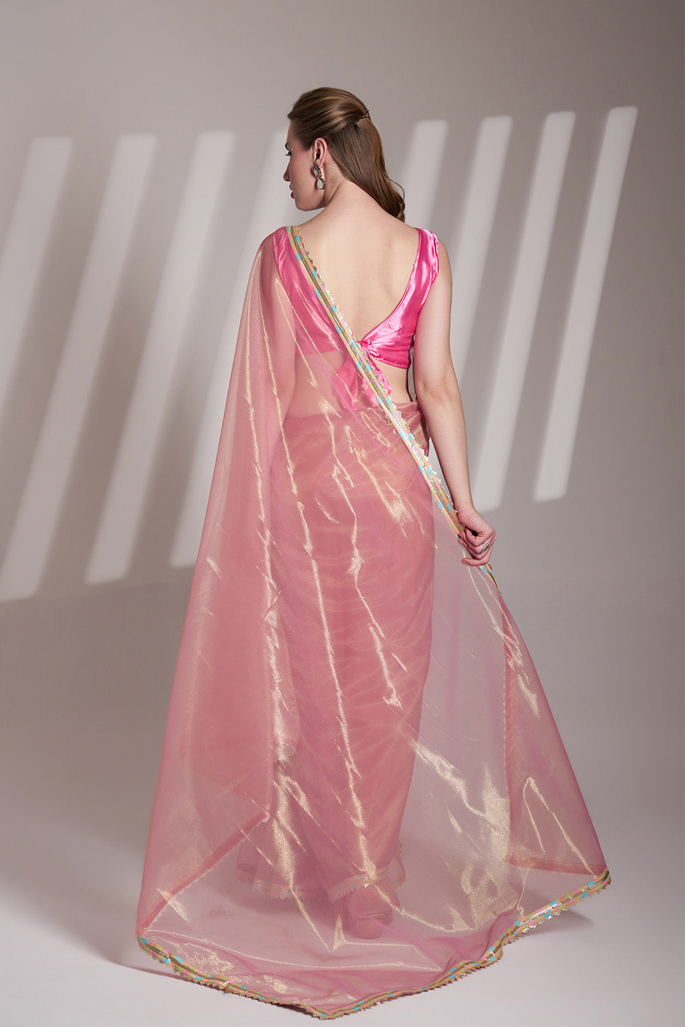 Hot Pink Heavy Net Saree With Lace And Blouse