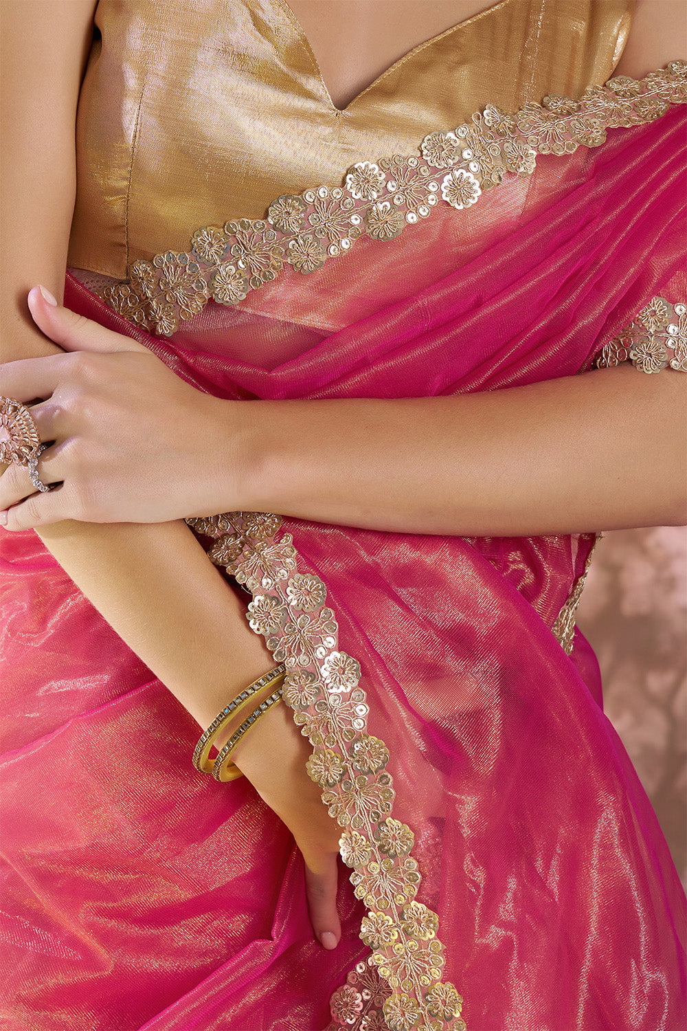 Cerise Red Net Saree With Lace And Blouse