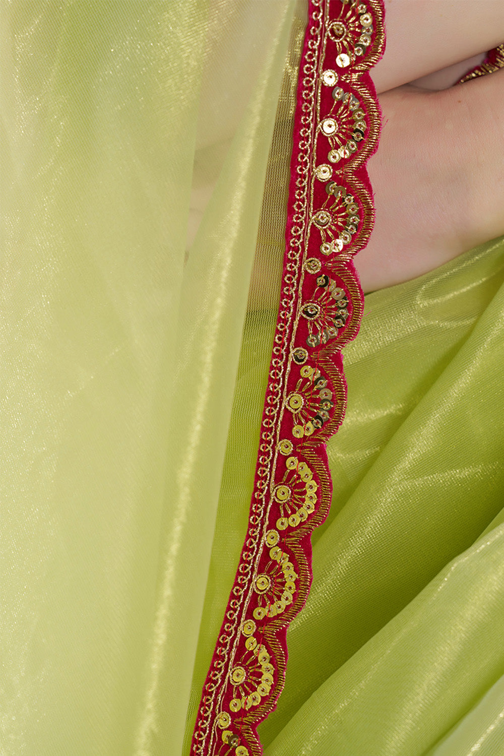 Lime Yellow Net Saree With Lace And Blouse