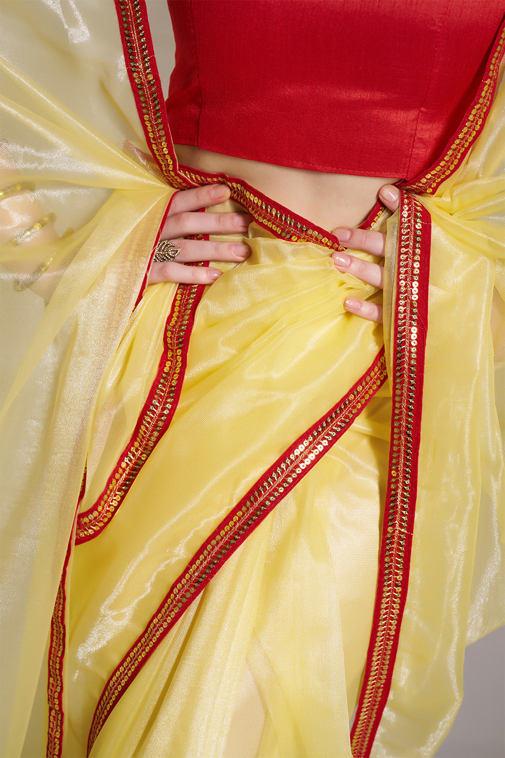 Yellow Net Saree With Lace And Blouse