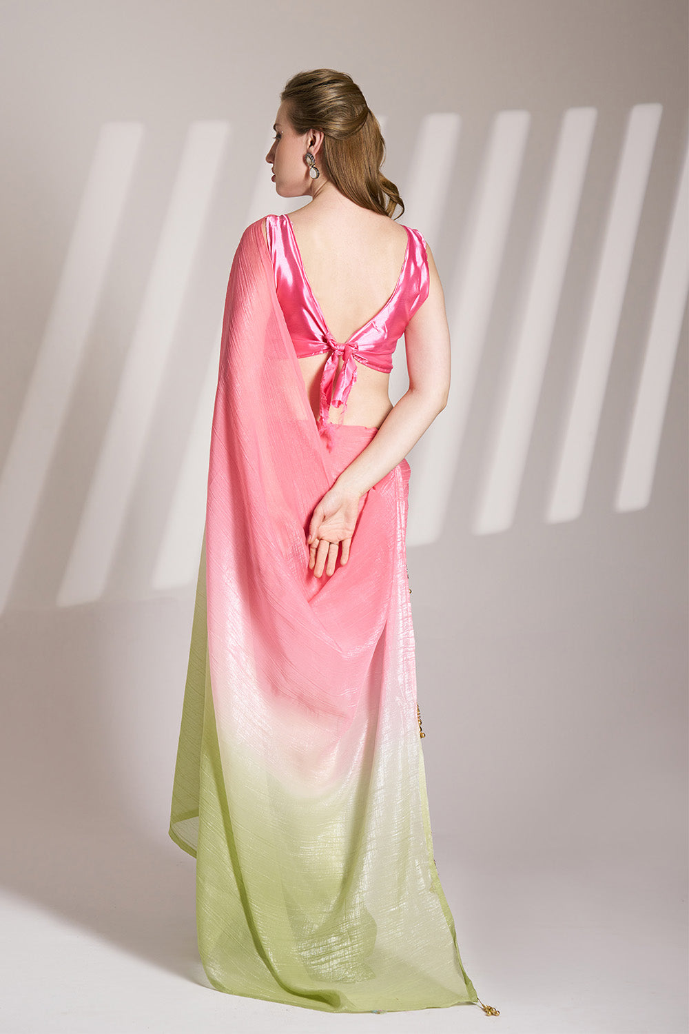 Multicolor Chiffon Saree With Tassel And Blouse