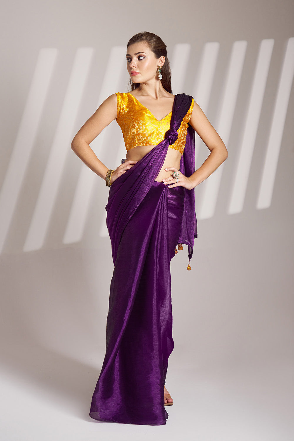 Purple Organza Saree With Tassel And Blouse