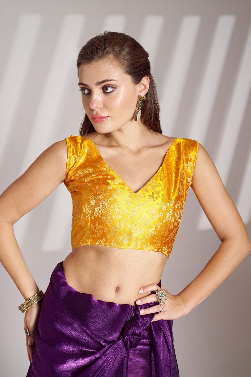 Purple Organza Saree With Tassel And Blouse