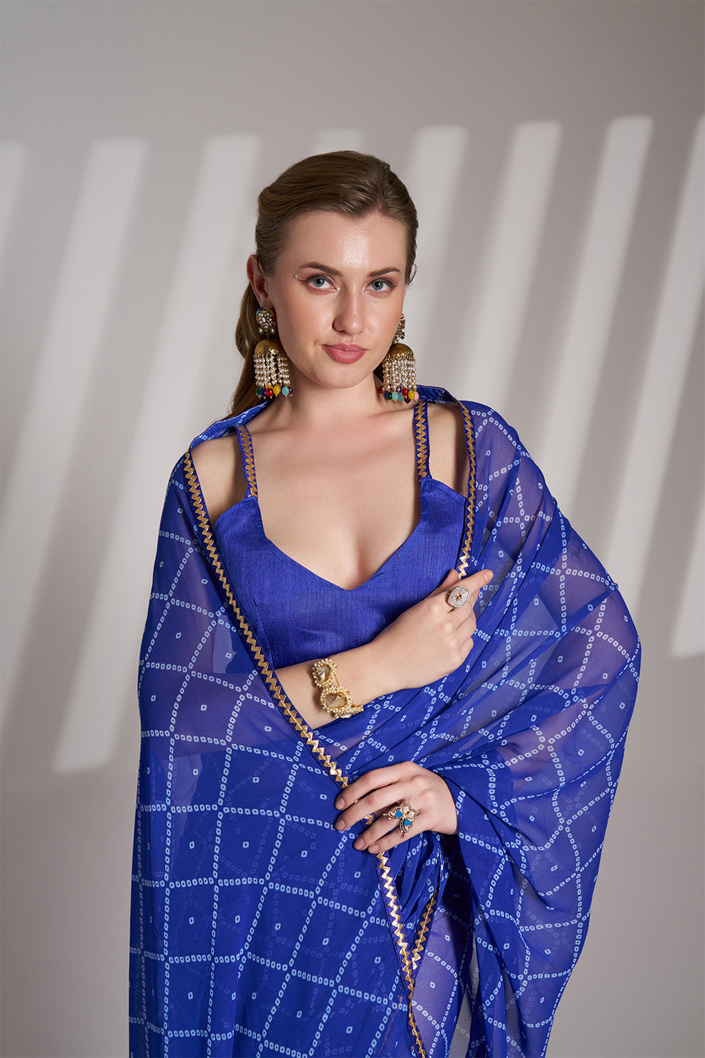 Blue Georgette Saree With Lace Blouse