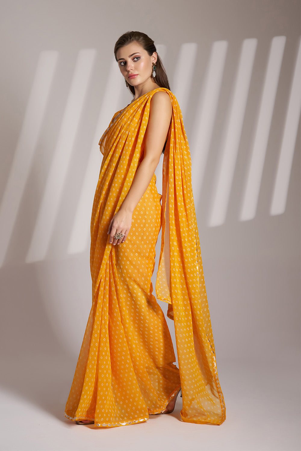 Yellow Georgette Saree With Lace Blouse