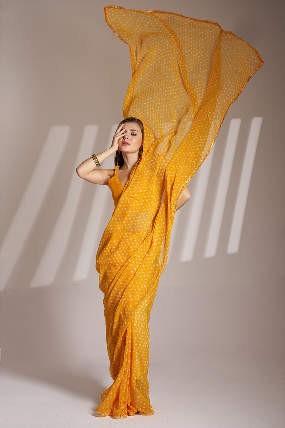Yellow Georgette Saree With Lace Blouse