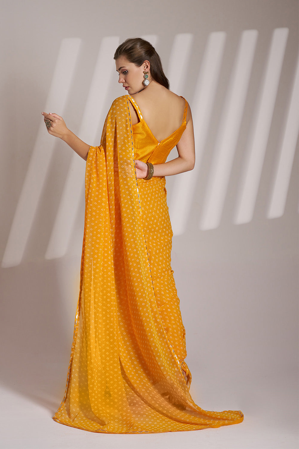 Yellow Georgette Saree With Lace Blouse