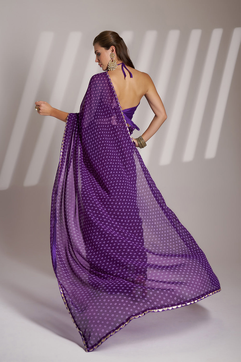Purple Georgette Saree With Lace Unstitched Blouse