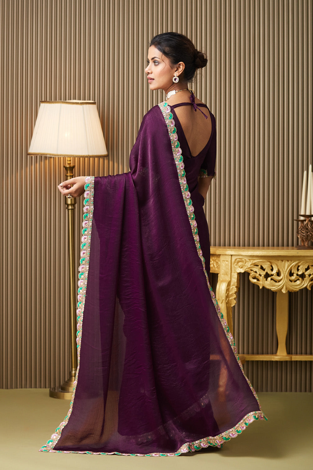Purple Designer Chiffon Saree With Blouse