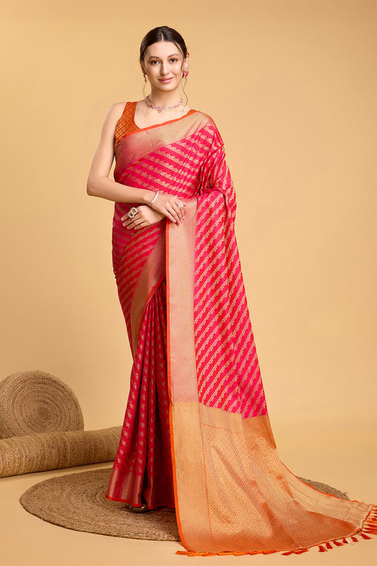 Red Patola Saree Weaved With Tassels