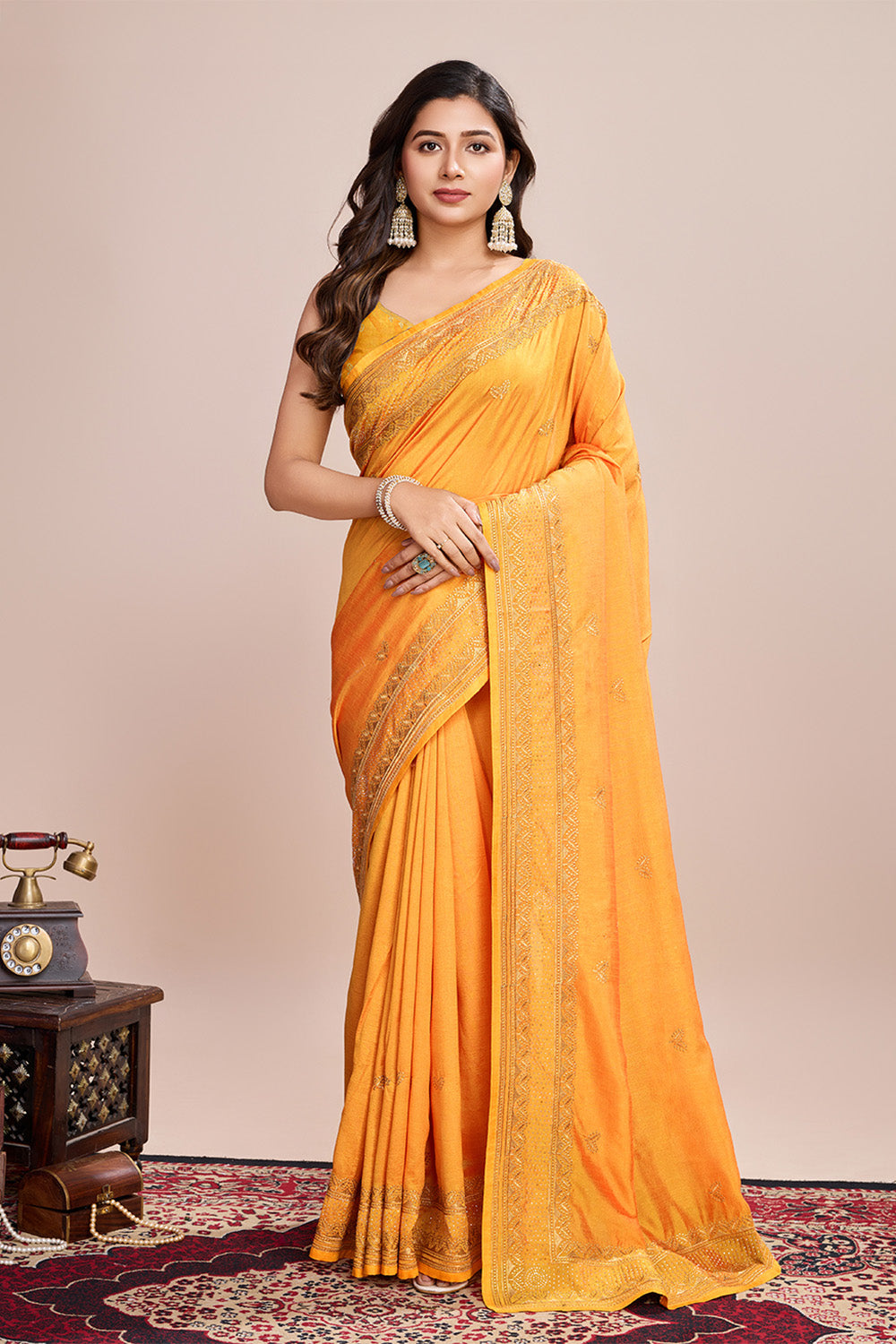 Yellow Saree In Soft Pastel Color With Floral Embroidery
