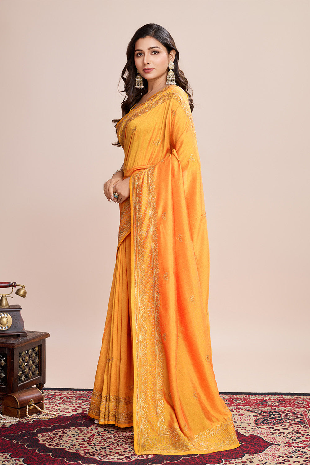 Yellow Saree In Soft Pastel Color With Floral Embroidery