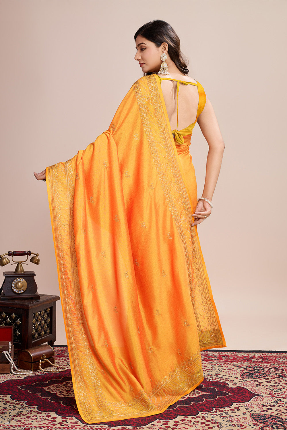 Yellow Saree In Soft Pastel Color With Floral Embroidery