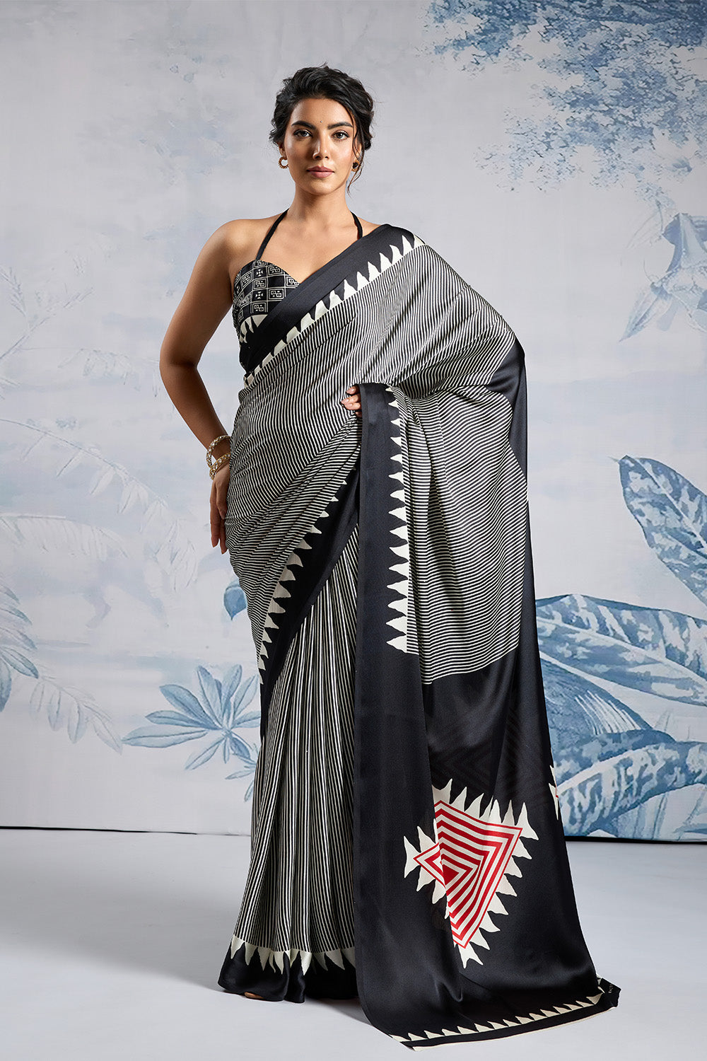 Black MODAL SATIN AJRAKH PRINT SAREES