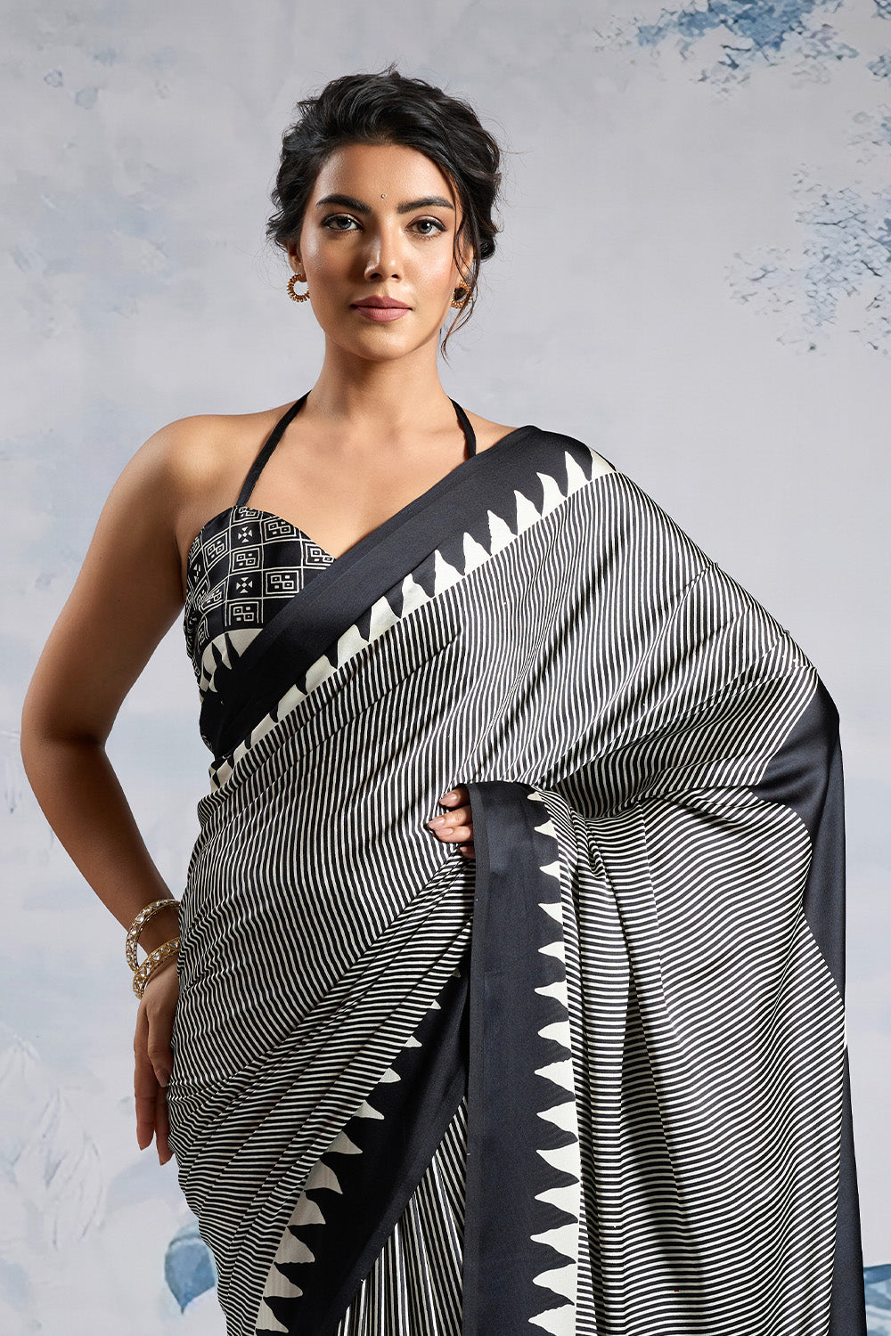 Black MODAL SATIN AJRAKH PRINT SAREES
