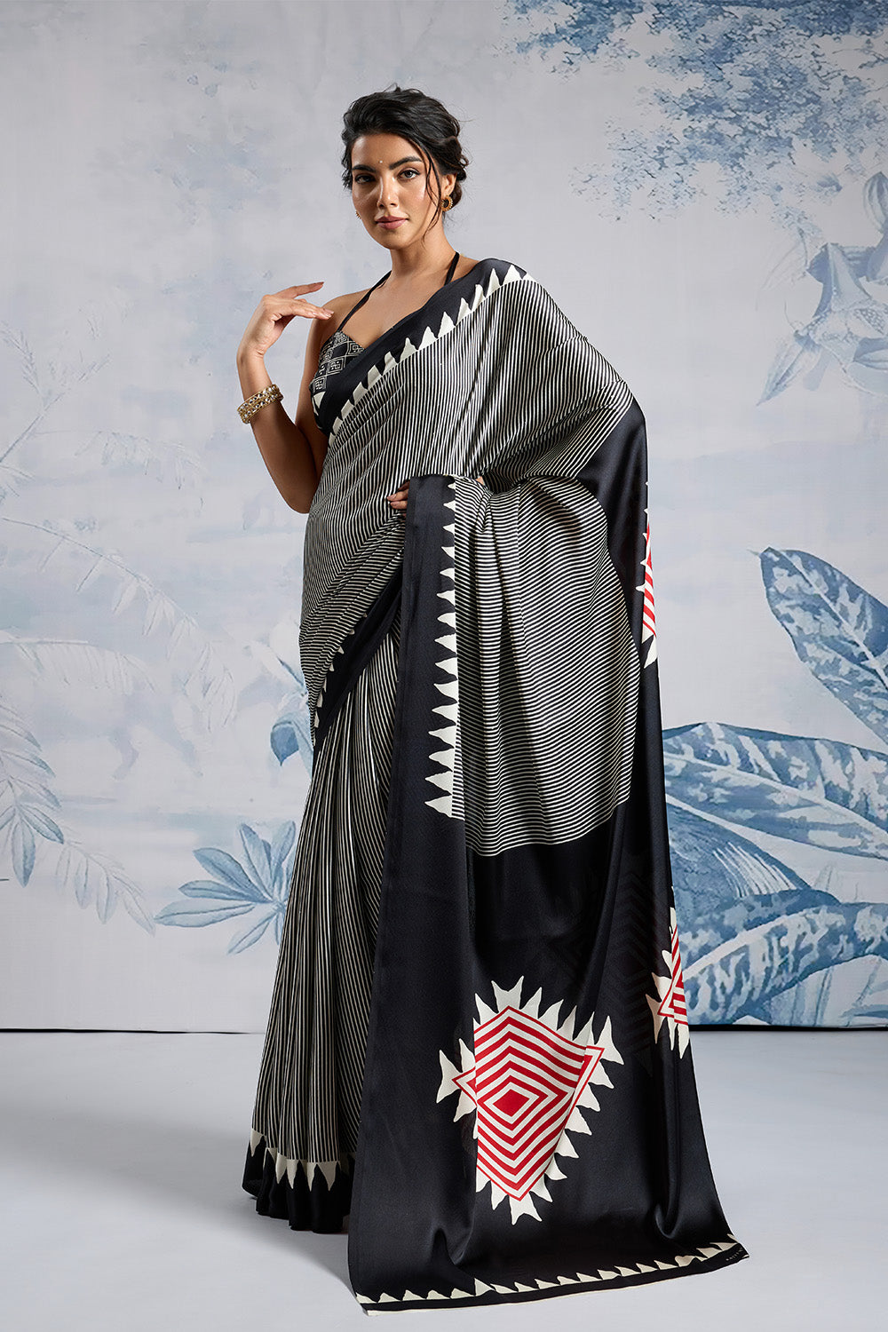 Black MODAL SATIN AJRAKH PRINT SAREES