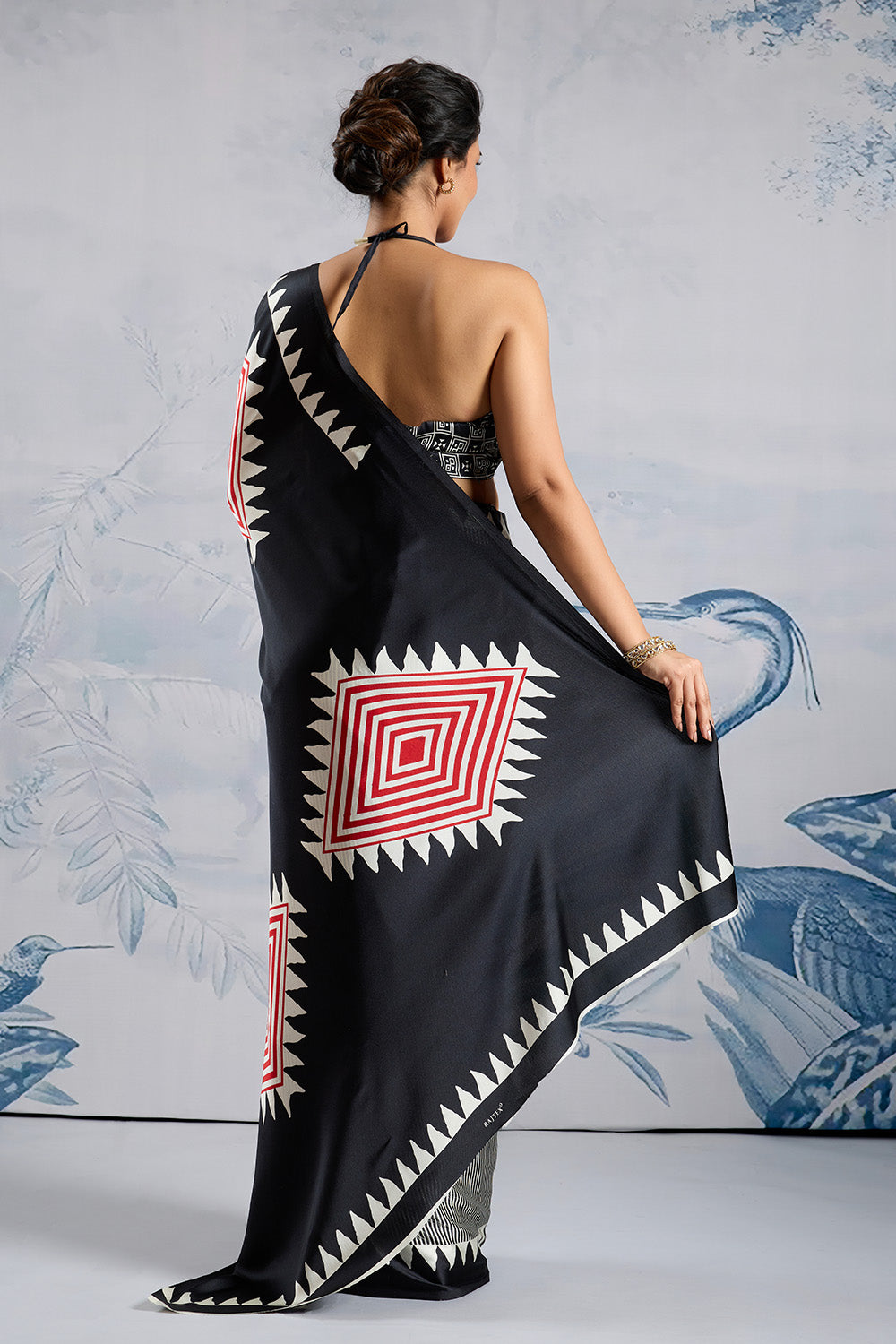 Black MODAL SATIN AJRAKH PRINT SAREES