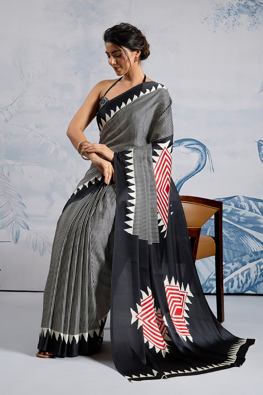 Black MODAL SATIN AJRAKH PRINT SAREES