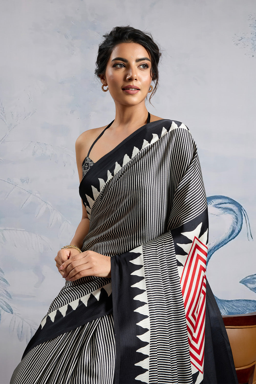 Black MODAL SATIN AJRAKH PRINT SAREES
