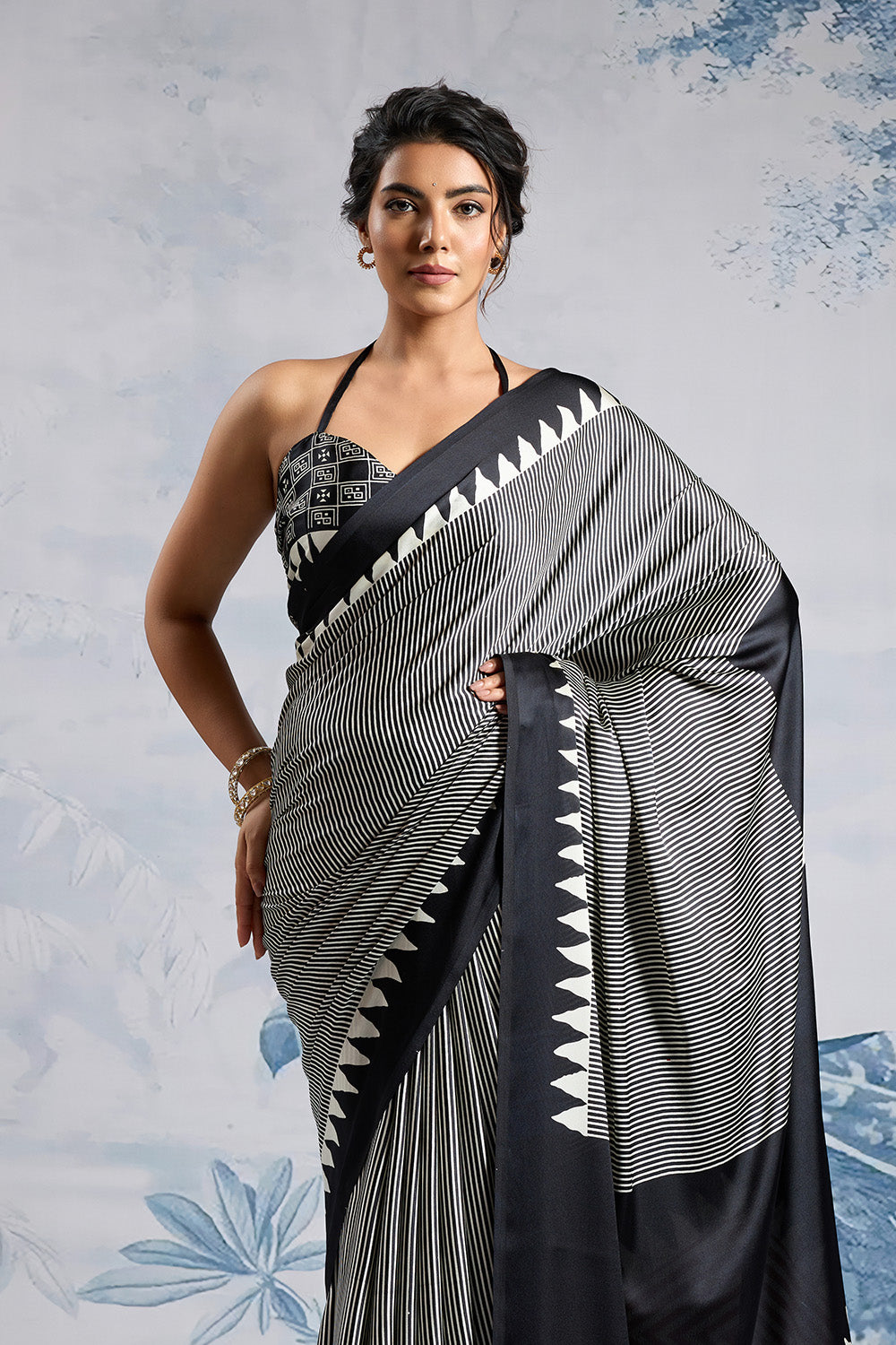 Black MODAL SATIN AJRAKH PRINT SAREES