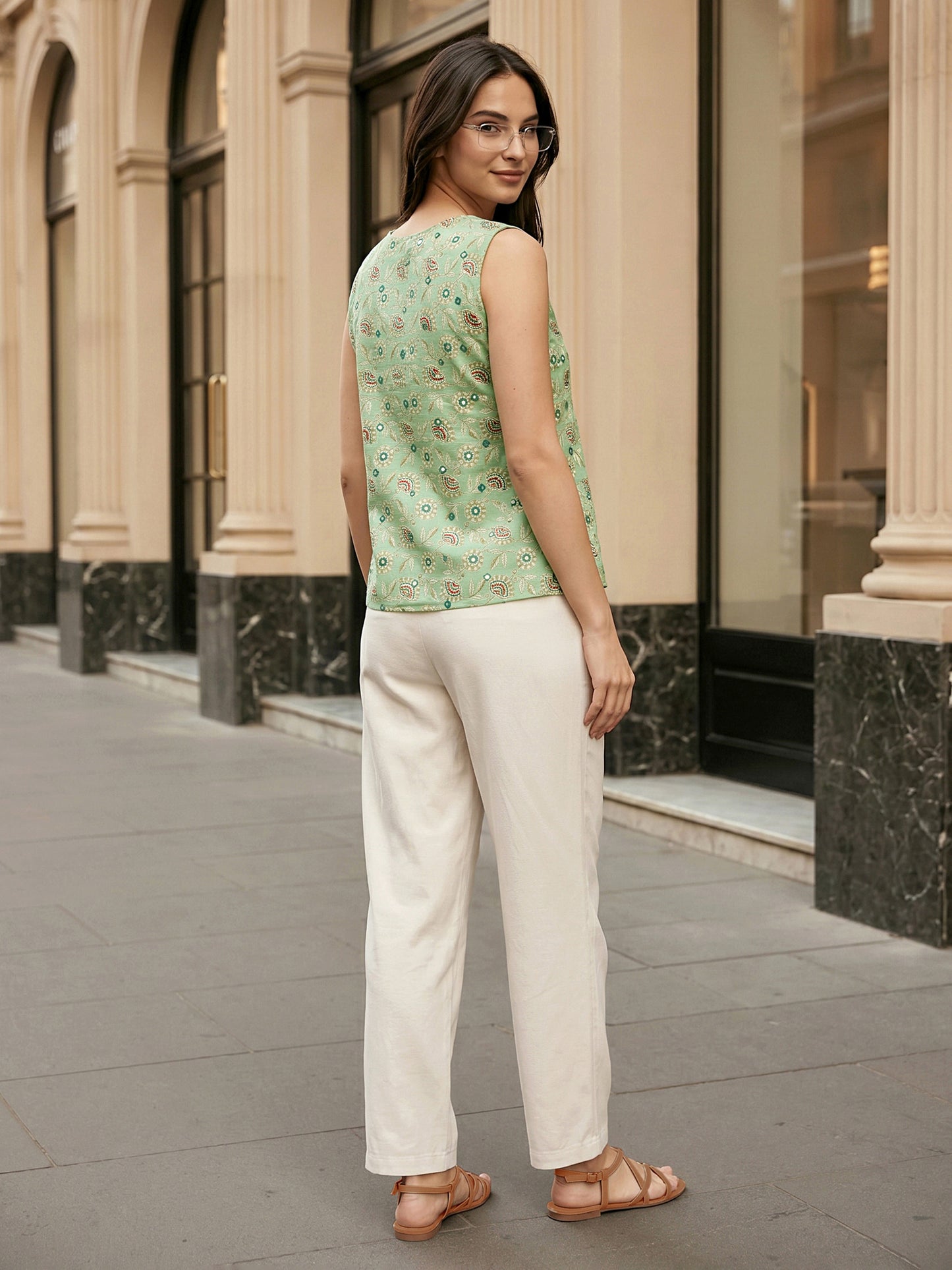 Green Sleeveless Cotton Top