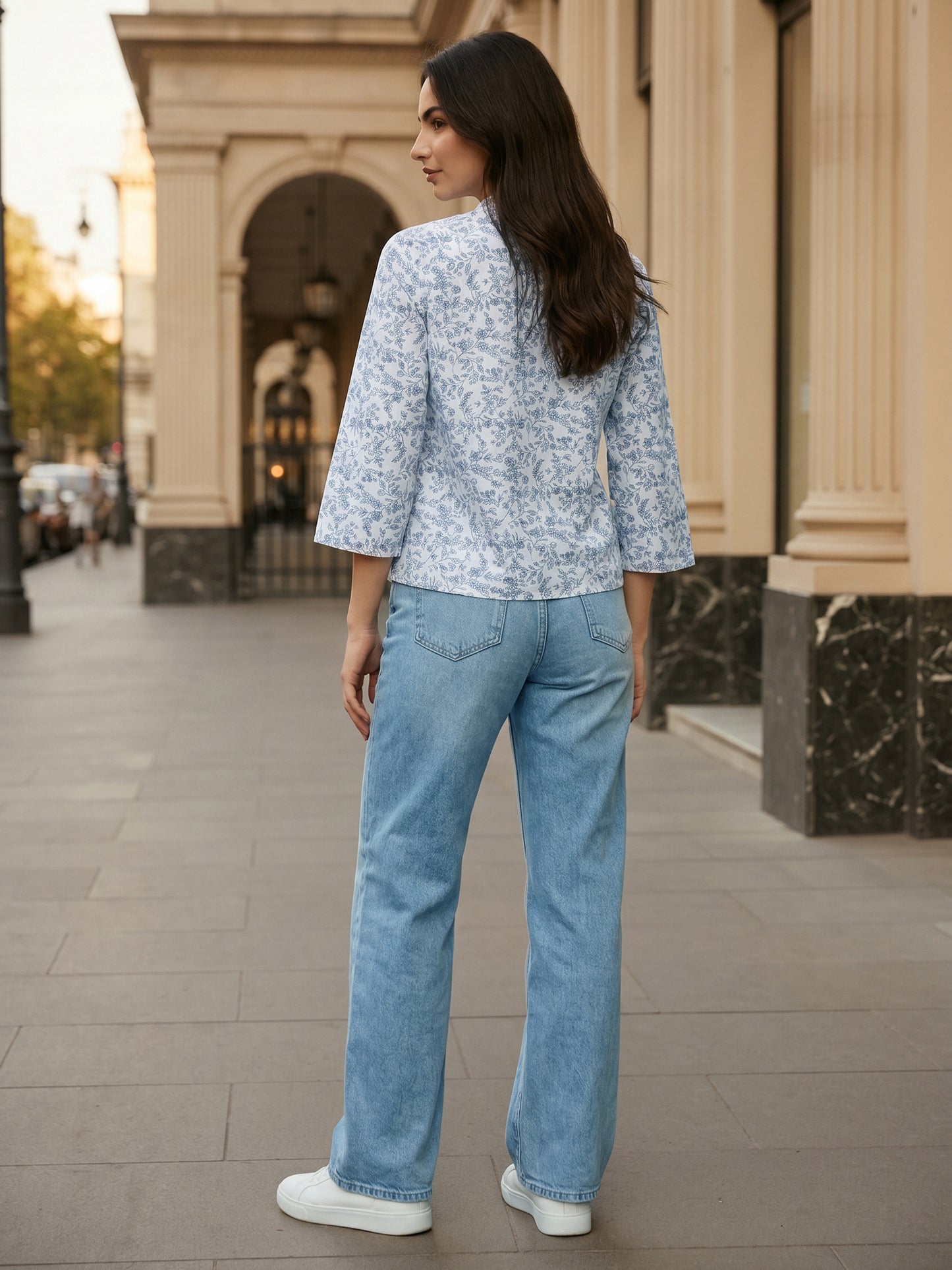 White Manderian Collar 3/4 Sleeve Top
