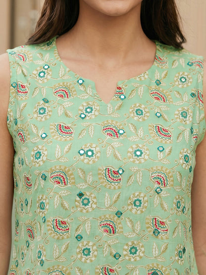 Green Sleeveless Cotton Top