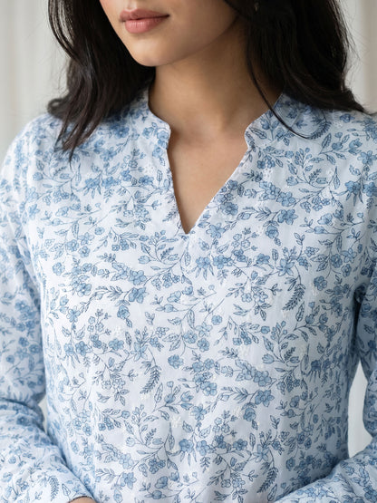 White Manderian Collar 3/4 Sleeve Top