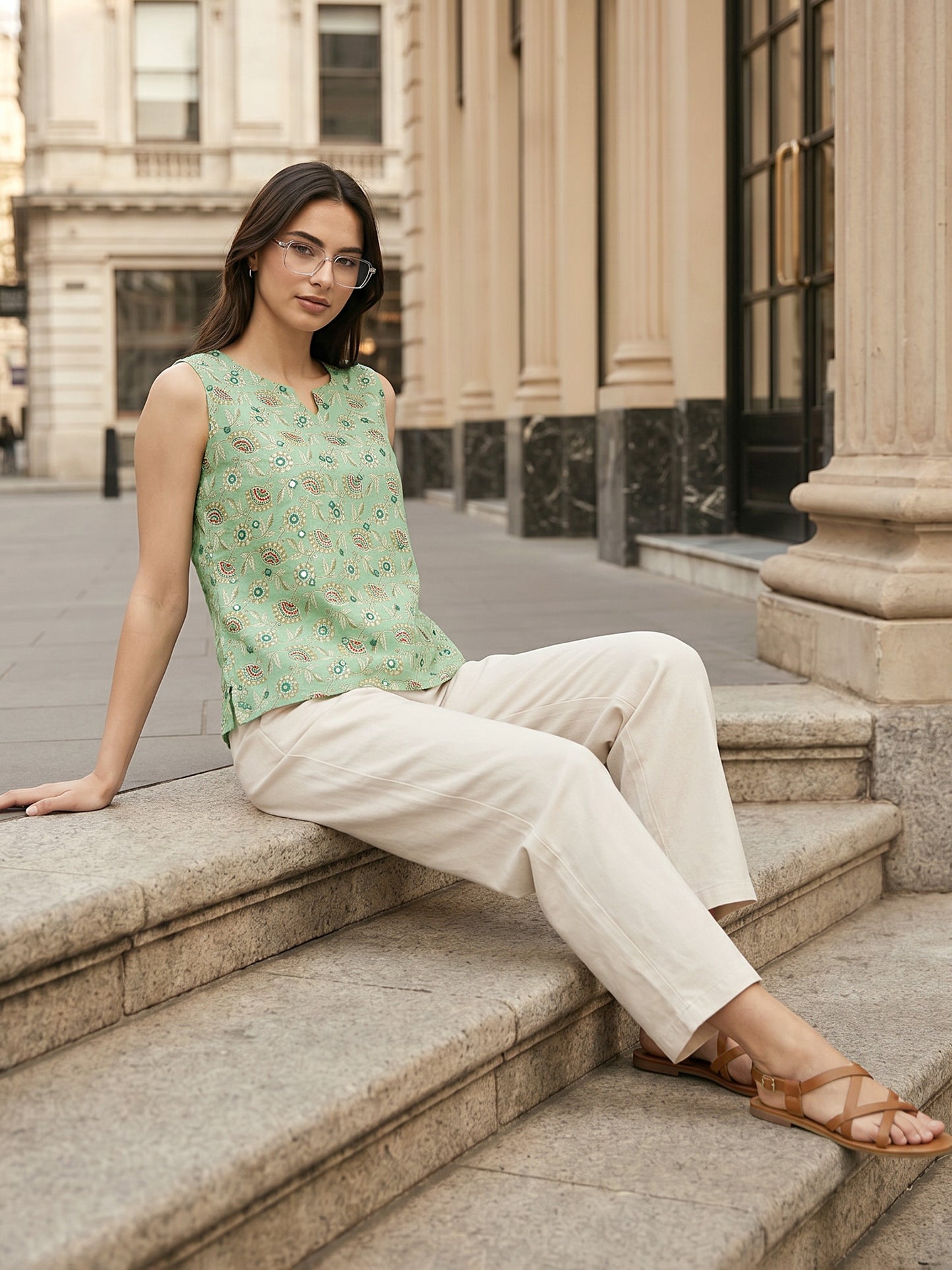 Green Sleeveless Cotton Top