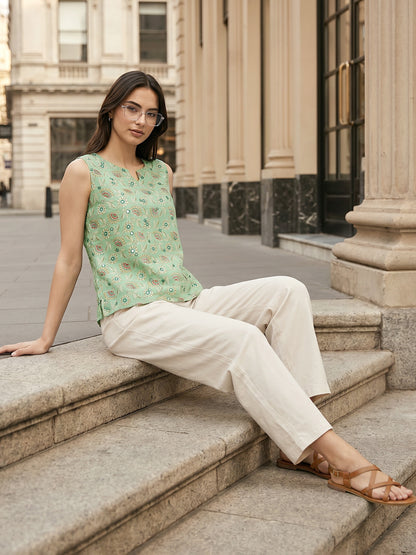 Green Sleeveless Cotton Top