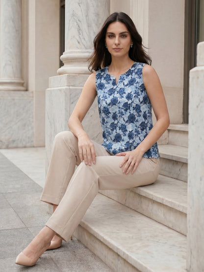Navy Blue Sleeveless Cotton Top