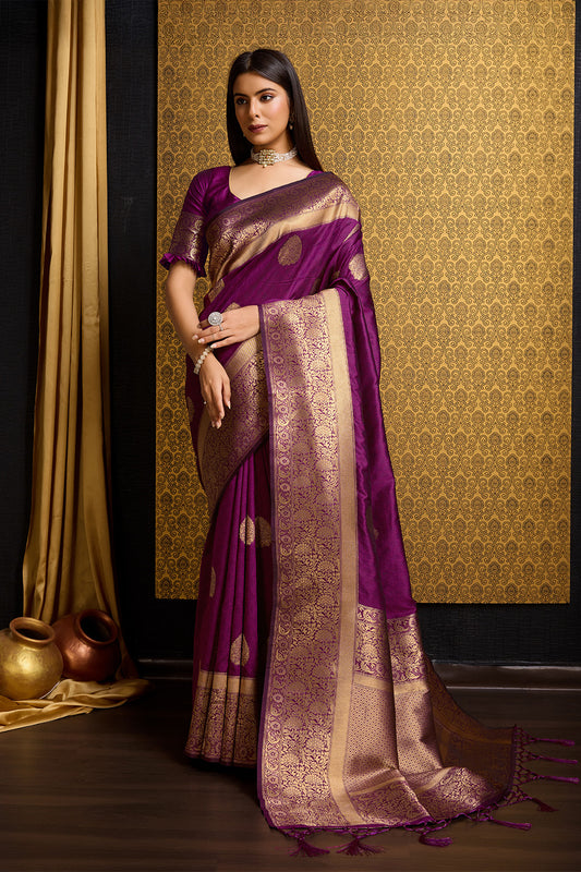Wine Banarasi Saree with border detail
