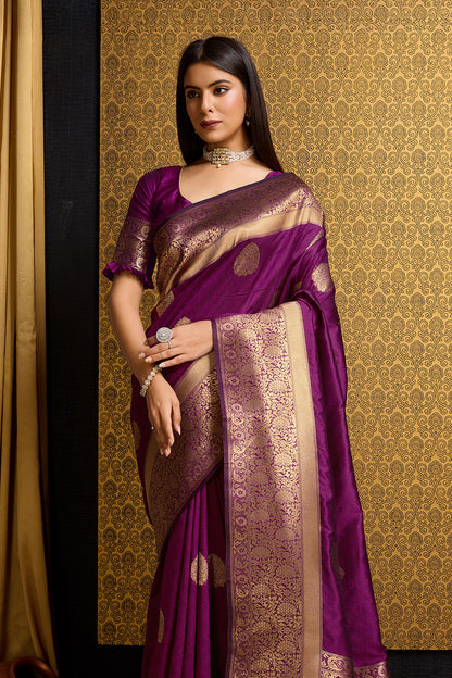 Wine Banarasi Saree with border detail