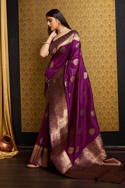 Wine Banarasi Saree with border detail